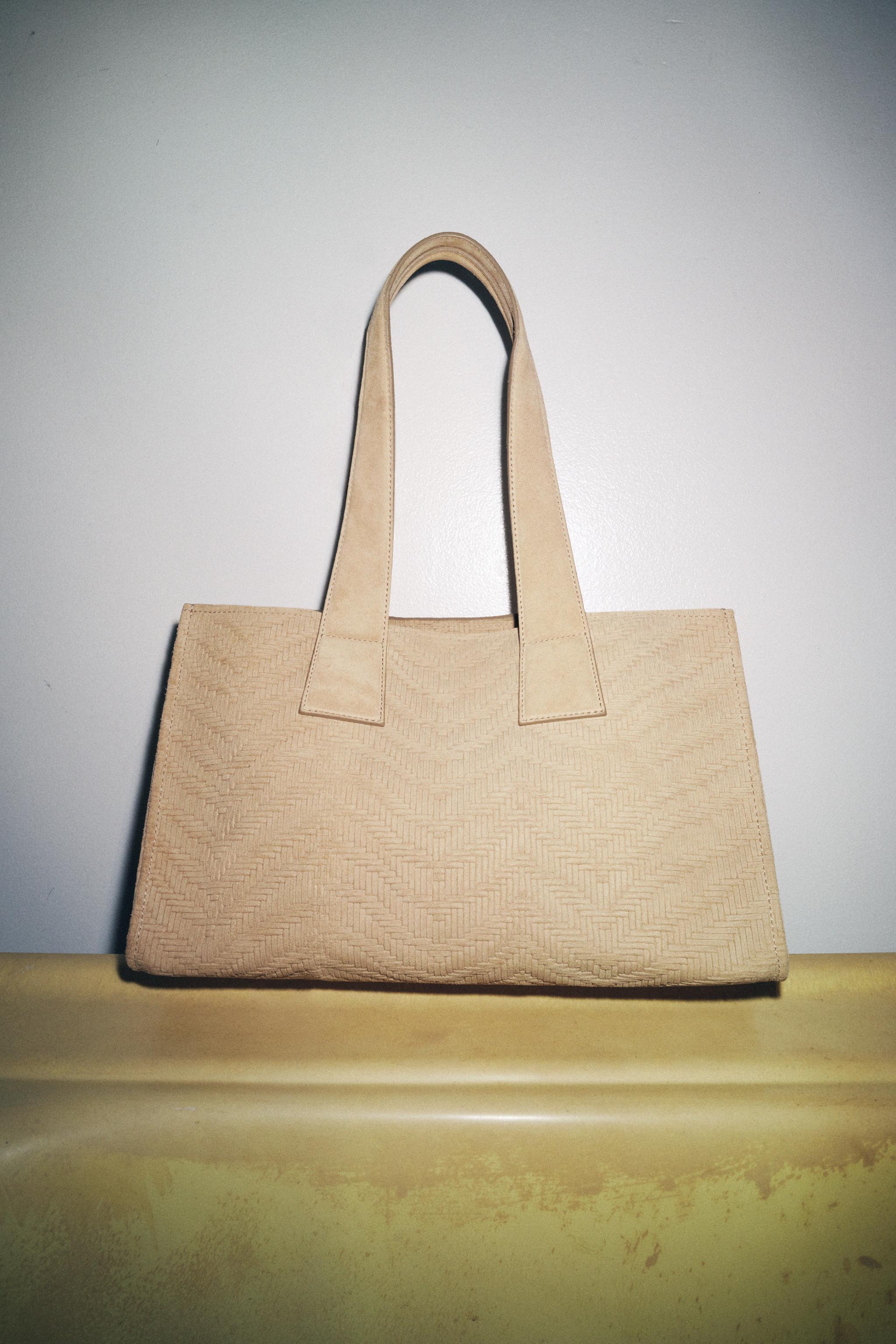 WOVEN SPLIT LEATHER SHOPPER BAG